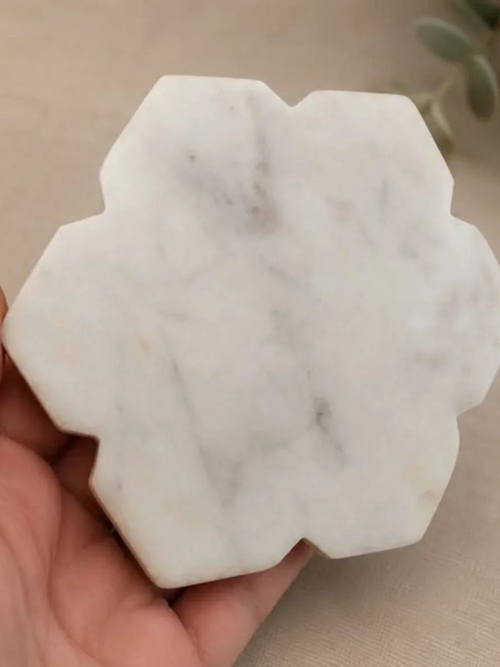 Solid White Marble Coasters Set of 3 – Scalloped Flower – Made in India